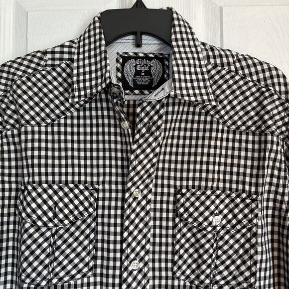 Eighty Eight Platinum Mens Shirt Medium Black White Checks Cotton NWOT Button - Picture 1 of 11